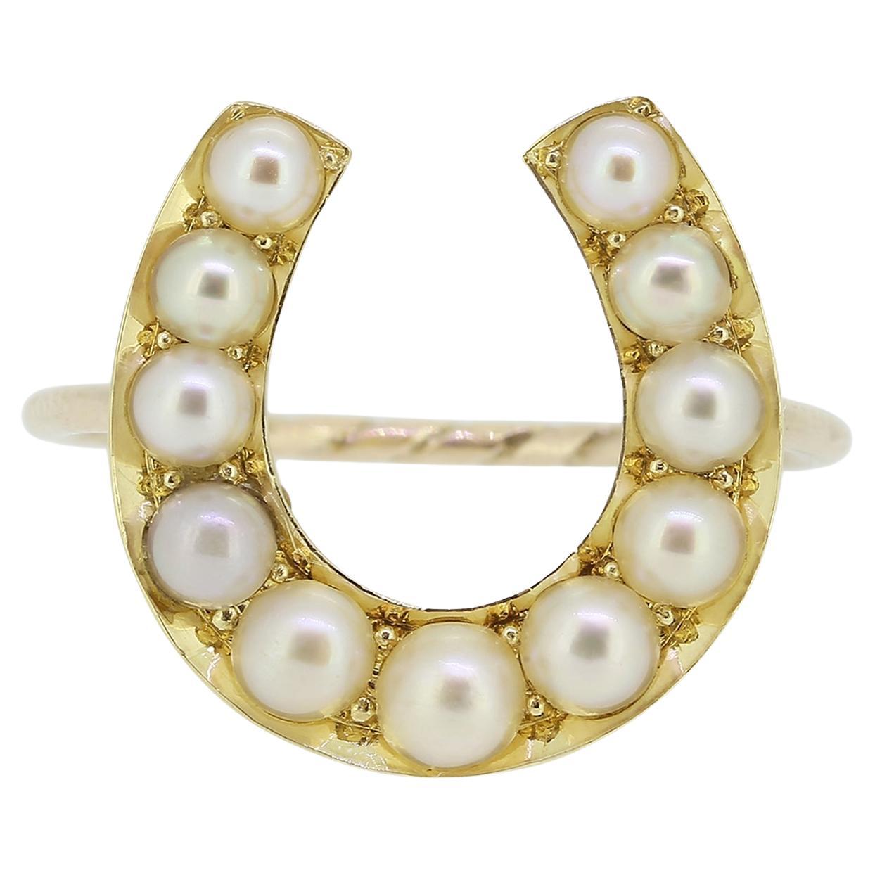 Victorian Pearl Horseshoe Ring For Sale