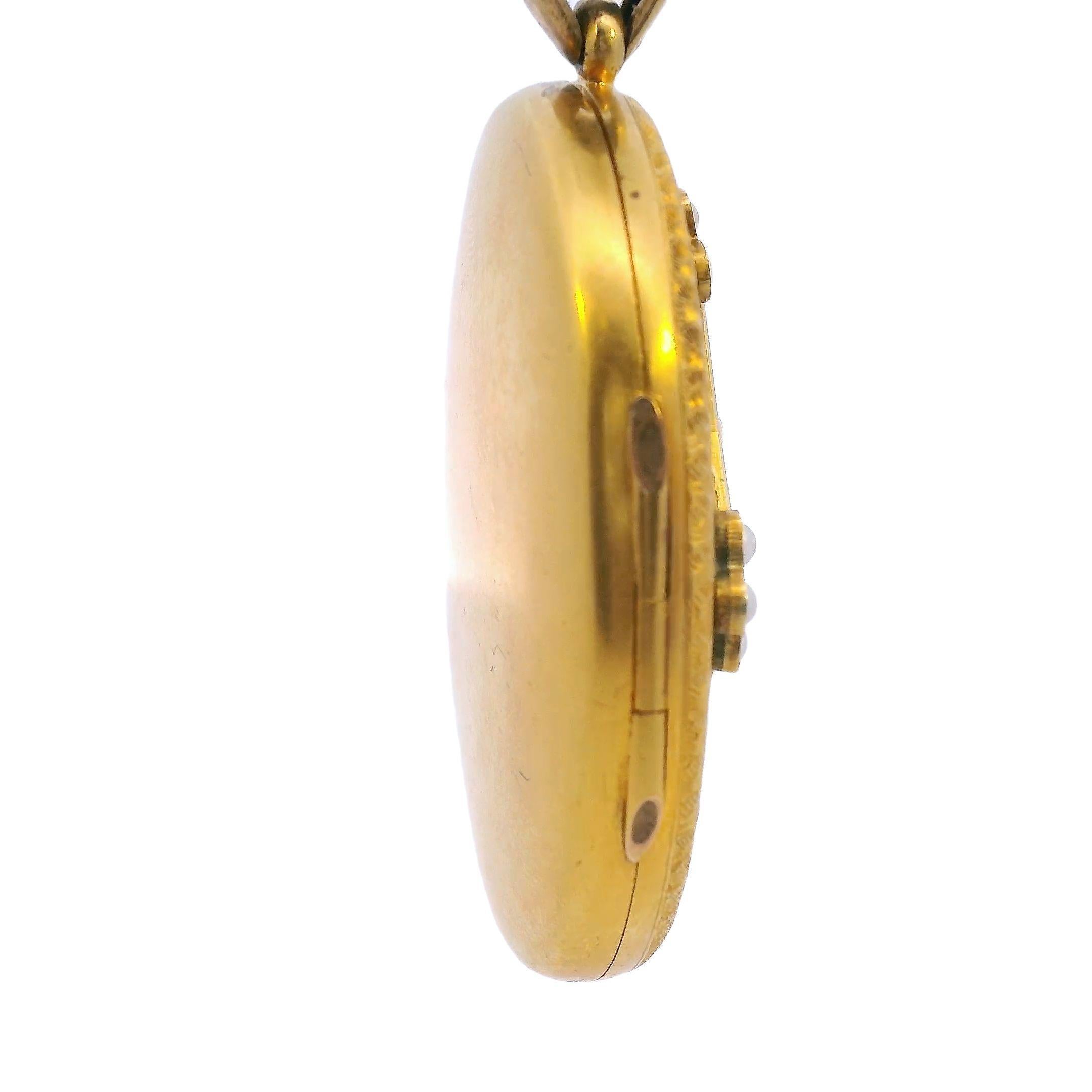 Victorian Pearl Locket With Blue Enamel in 18K Yellow Gold For Sale at ...