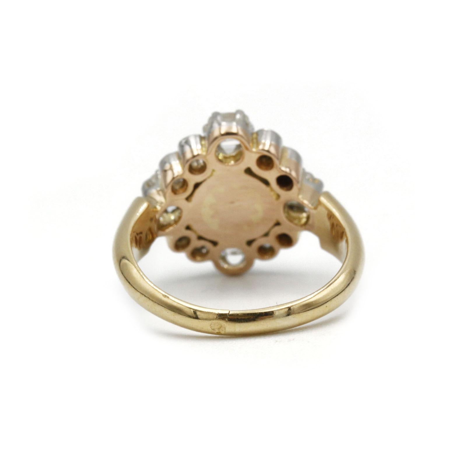 Anello vittoriano con perla e diamante Old Mine Cut in oro 18 carati, XIX secolo In condizioni buone in vendita a MONTMORENCY, FR