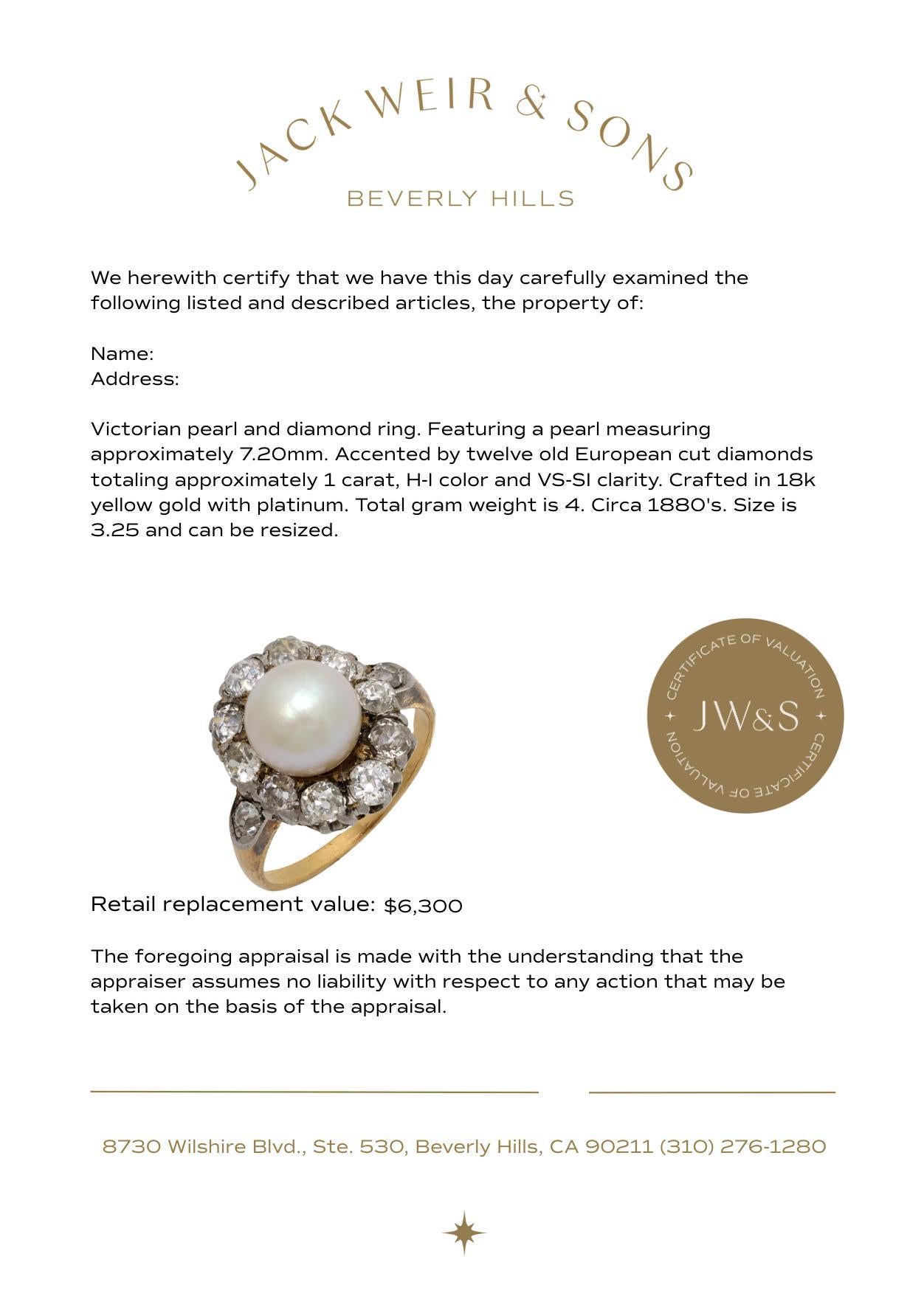 Victorian pearl old mine diamond 18k yellow gold and platinum cluster ring For Sale 1