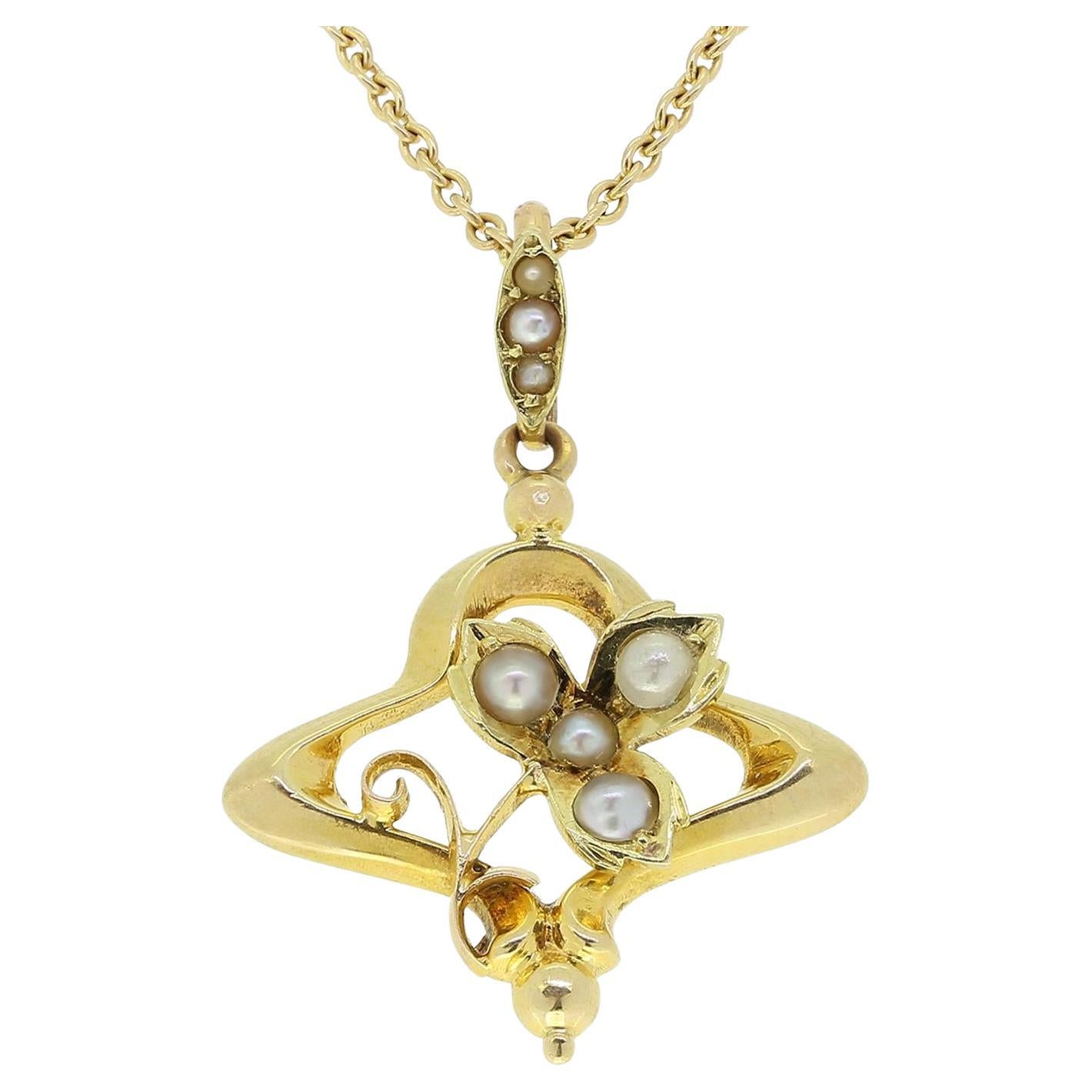 Victorian Pearl Pendant Necklace For Sale
