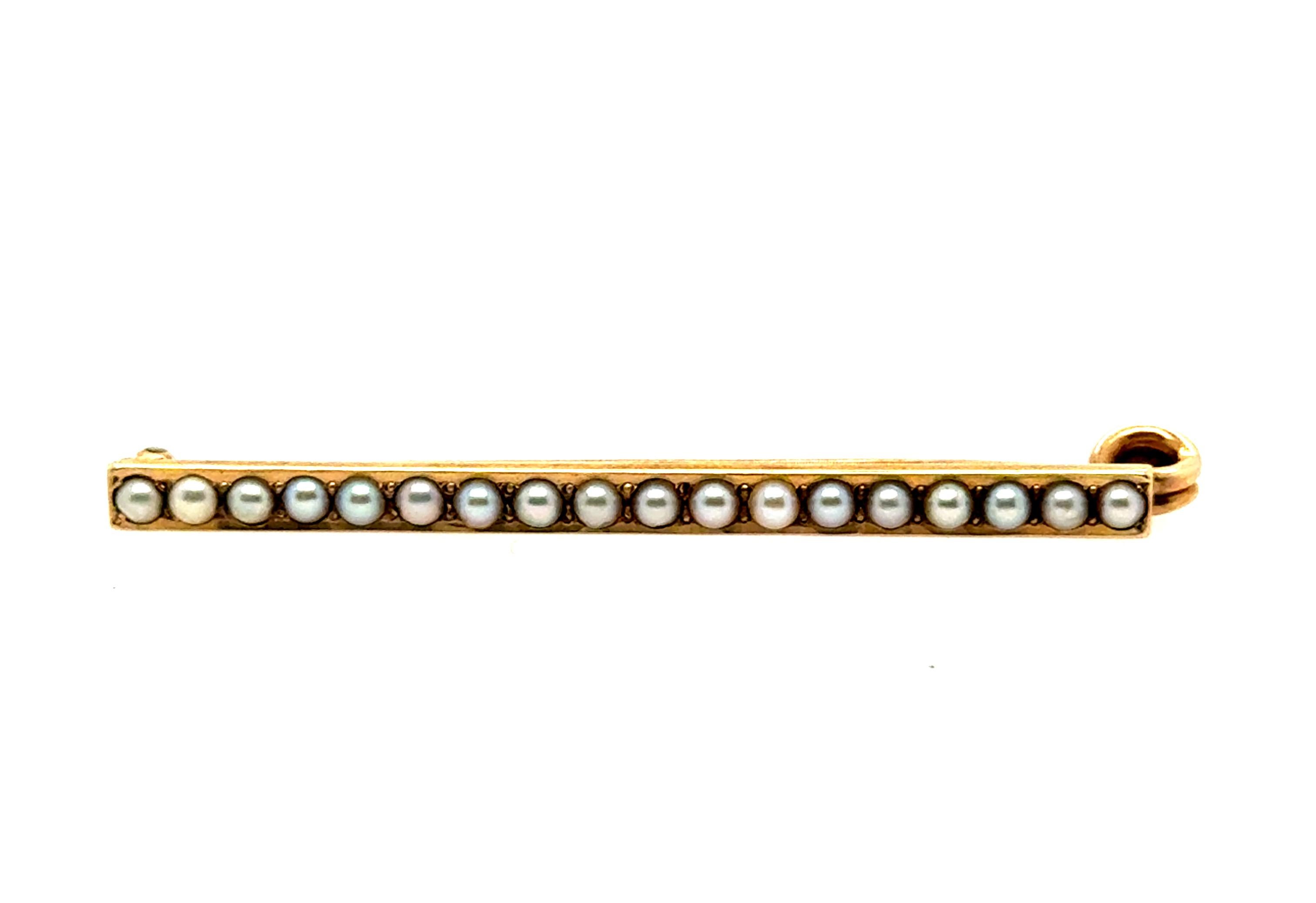 Victorian Pearl Pin Brooch Riker Bros Antique 14K Yellow Gold Original 1880's For Sale 1