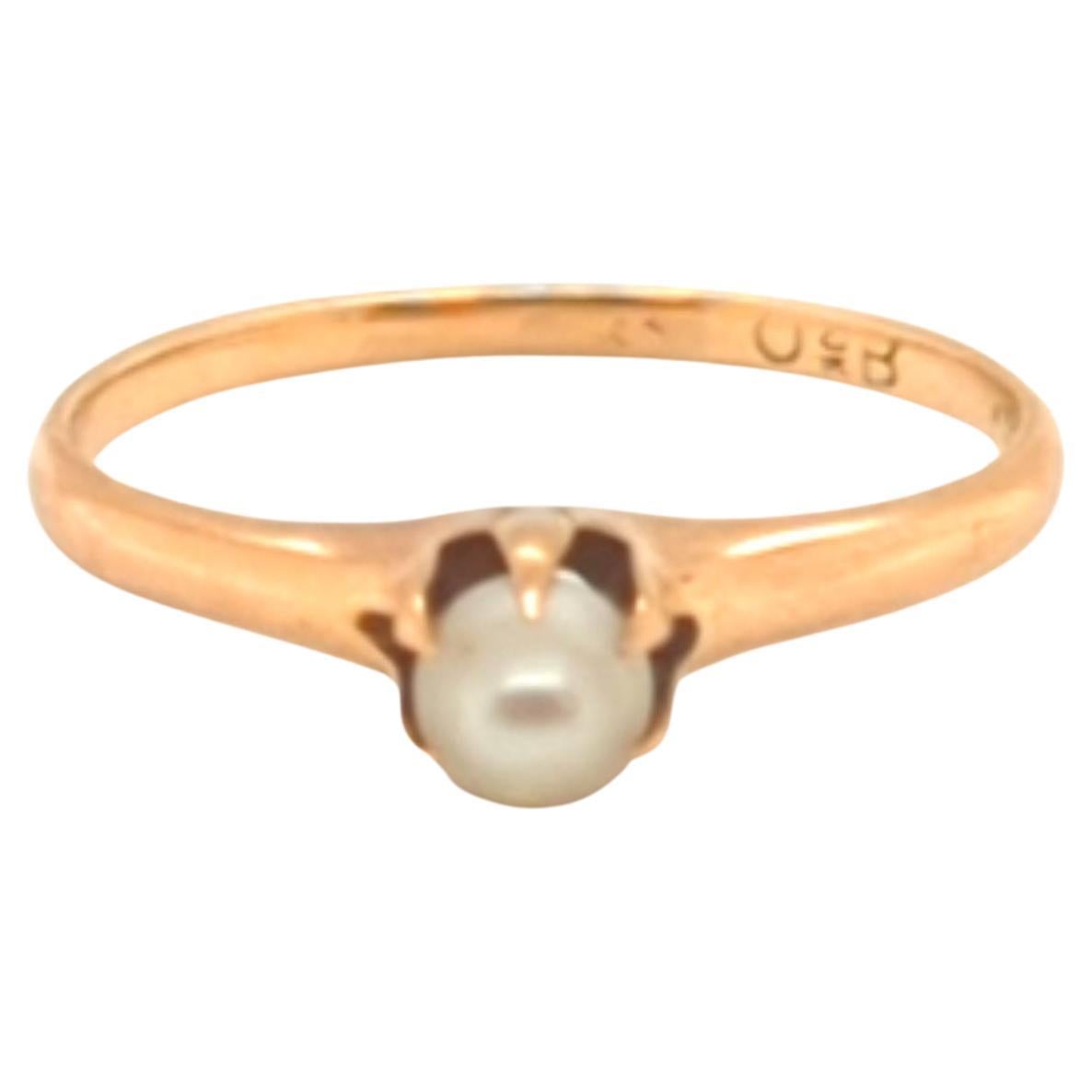 Victorian Pearl Ring Solitaire Natural Original 1890
s Antique Otsby Barton 10K For Sale