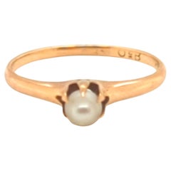 Victorian Pearl Ring Solitaire Natural Original 1890
s Antique Otsby Barton 10K