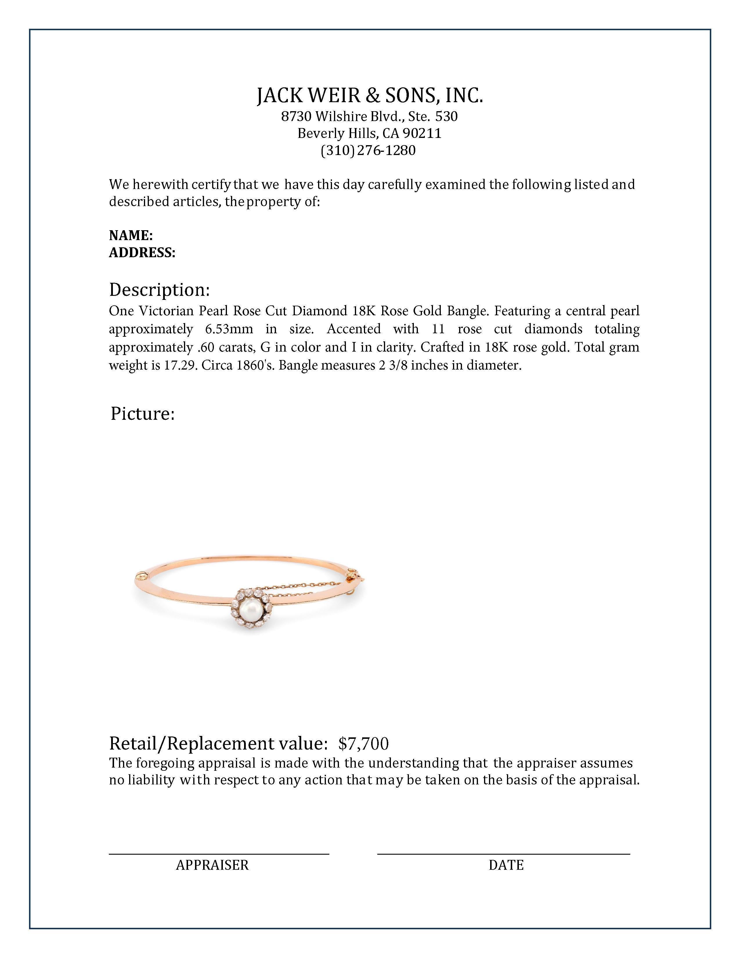 Victorian Pearl Rose Cut Diamond 18K Rose Gold Bangle 1