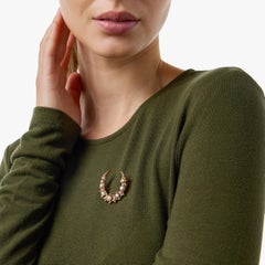 Victorian pearl rose cut diamond crescent moon 18k yellow gold brooch