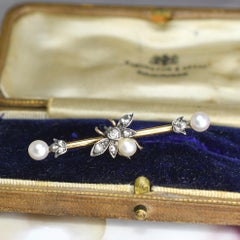 Victorian Pearl & Rose Cut Diamond Insect Bar Brooch, Circa 1880