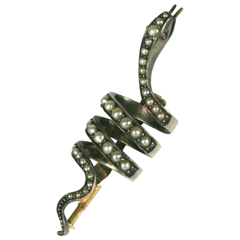 Victorian Pearl Snake Nosegay Brooch For Sale