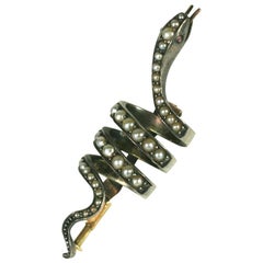 Antique Victorian Pearl Snake Nosegay Brooch