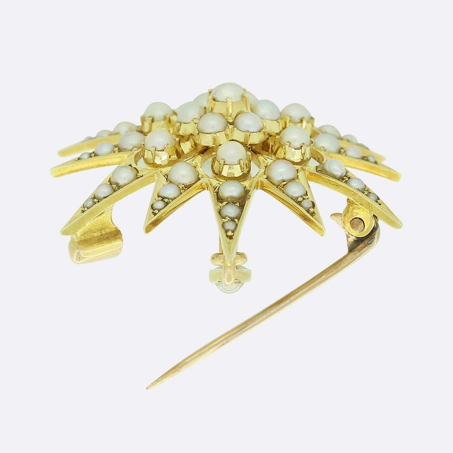 Round Cut Victorian Pearl Star Pendant Brooch For Sale