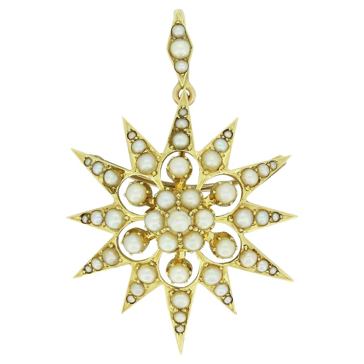 Victorian Pearl Star Pendant Brooch