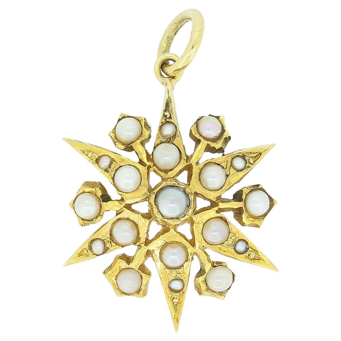 Victorian Pearl Star Pendant For Sale