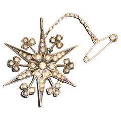 Antique Victorian Pearl Starburst Brooch Circa 1890