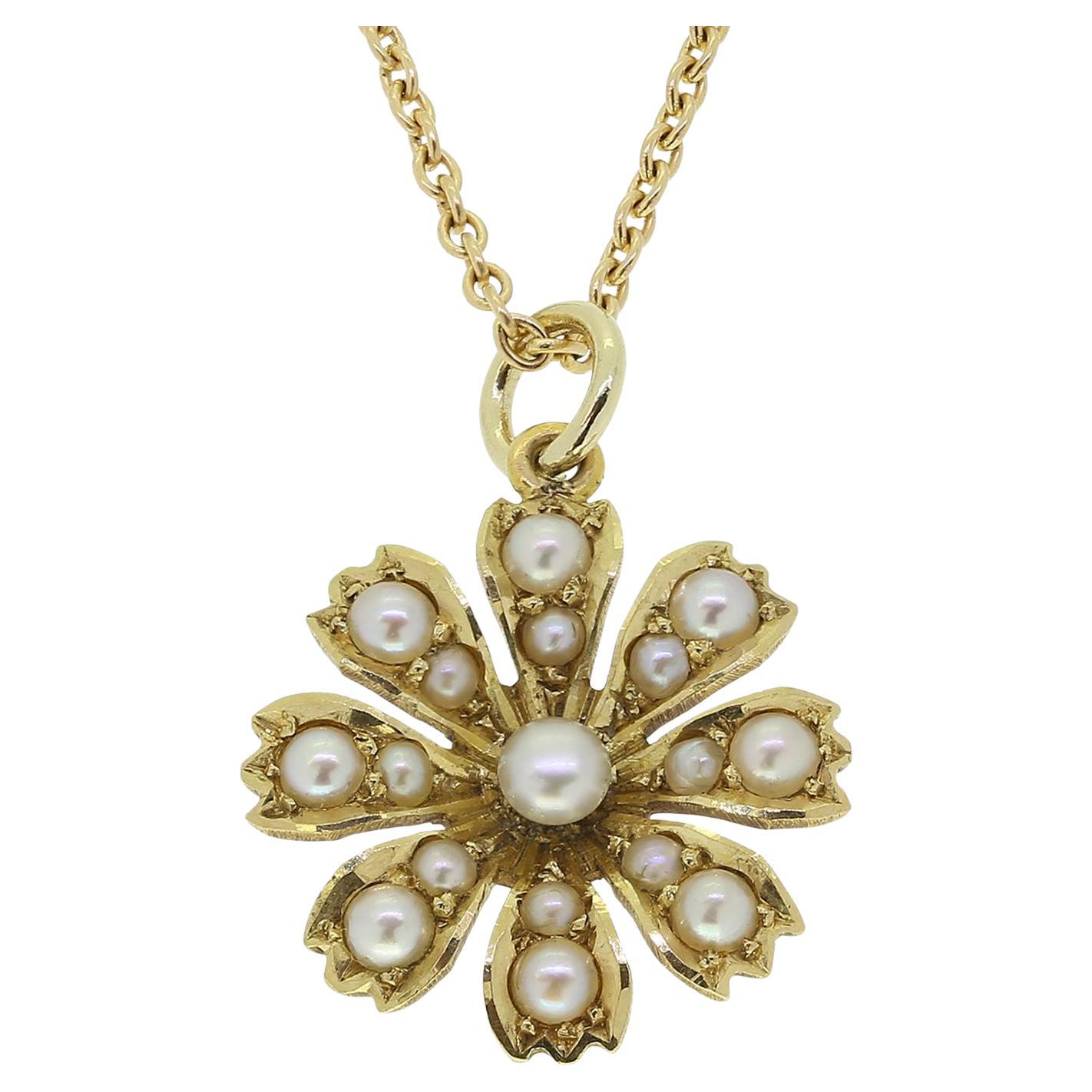Victorian Pearl Sunflower Locket Necklace