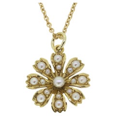 Antique Victorian Pearl Sunflower Locket Necklace