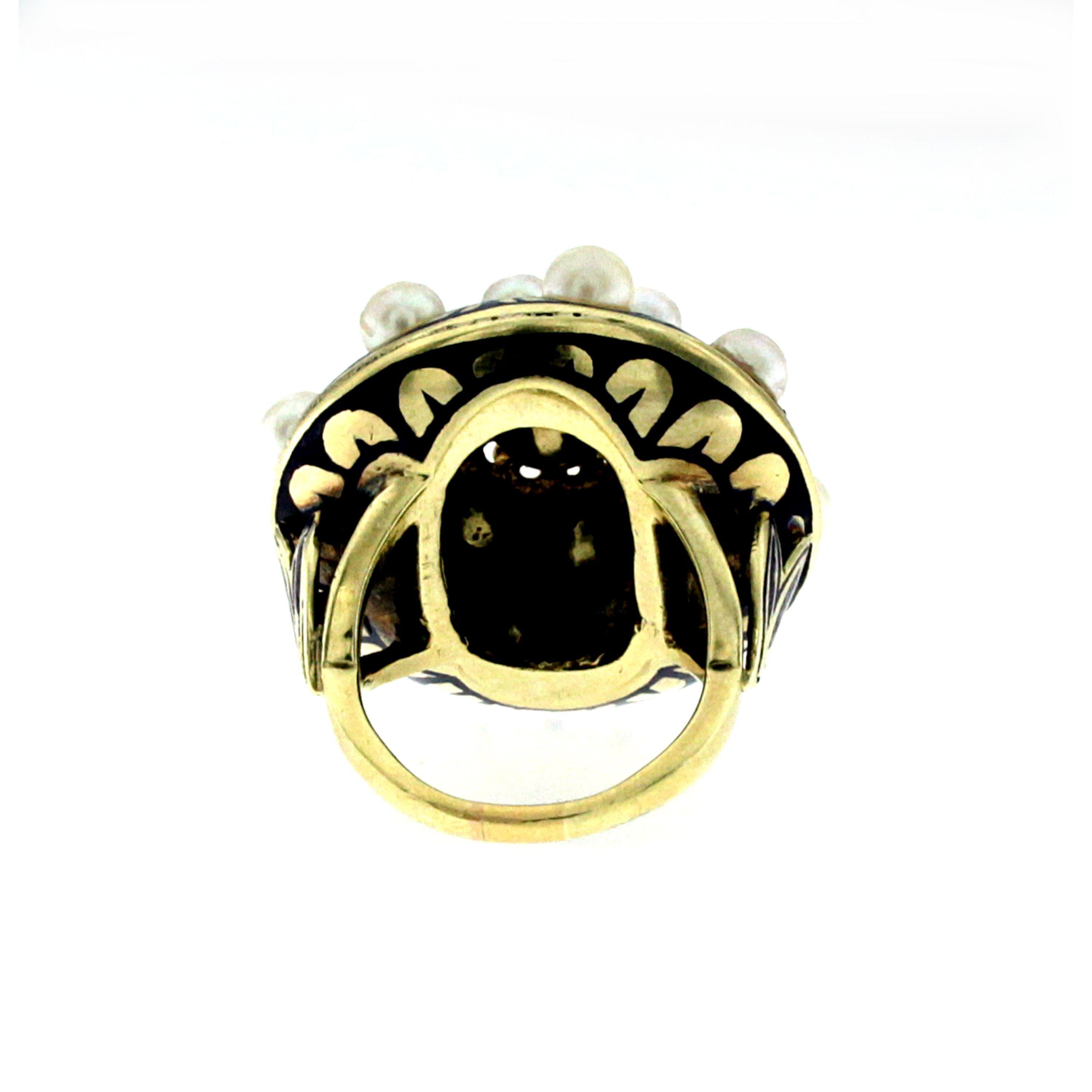 Victorian Pearls Enamel Gold Ring 1