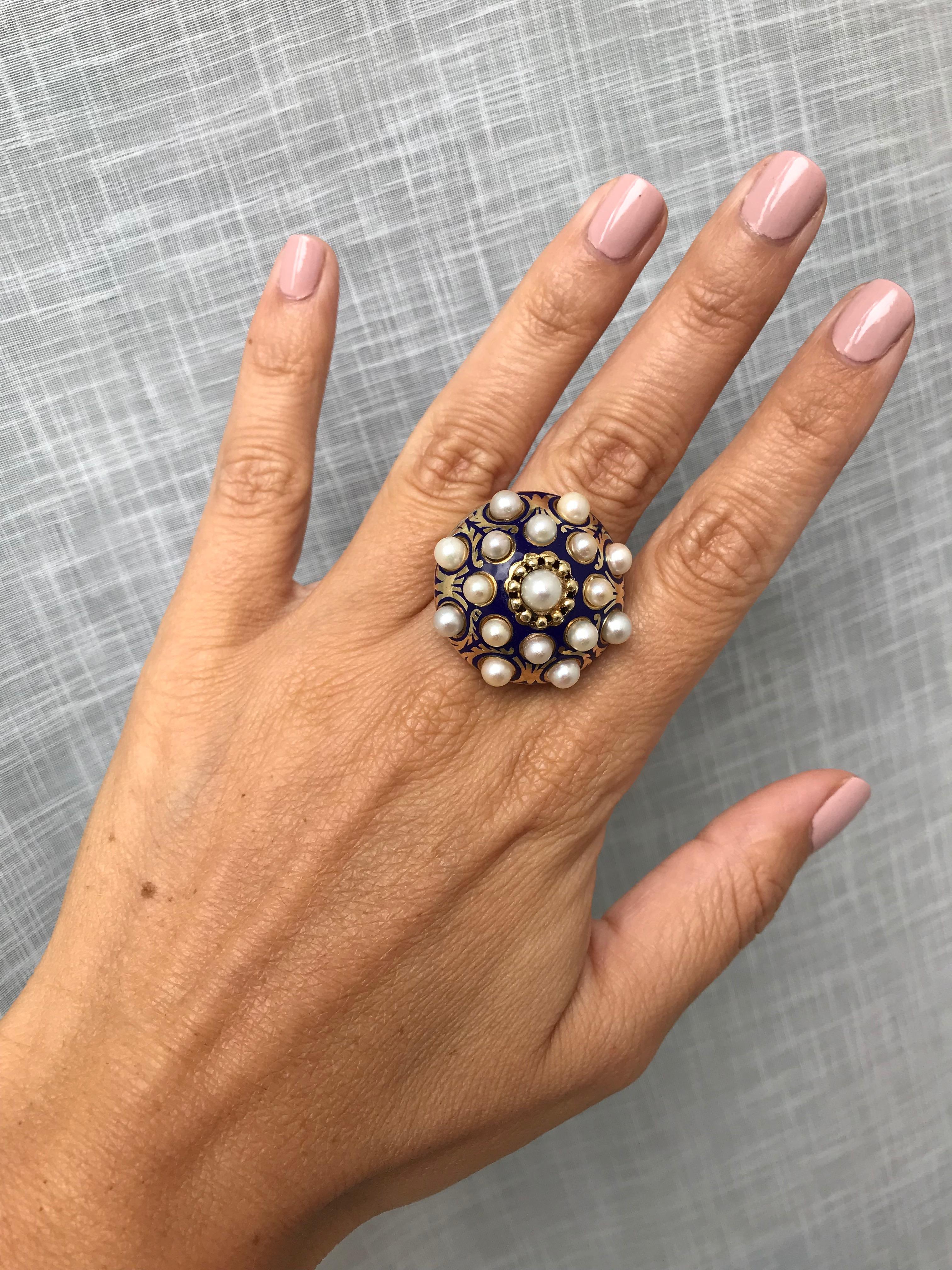 Victorian Pearls Enamel Gold Ring 3