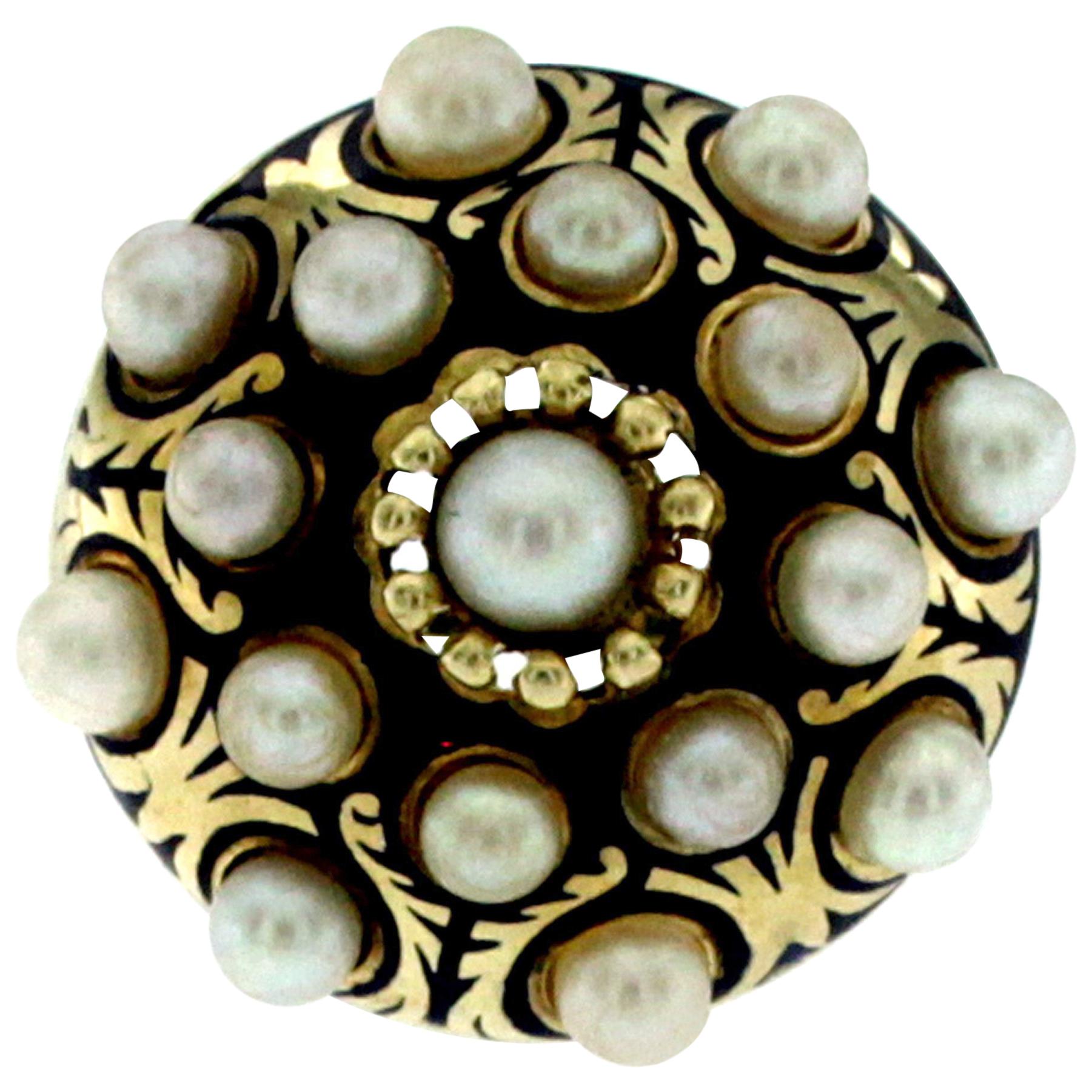 Victorian Pearls Enamel Gold Ring