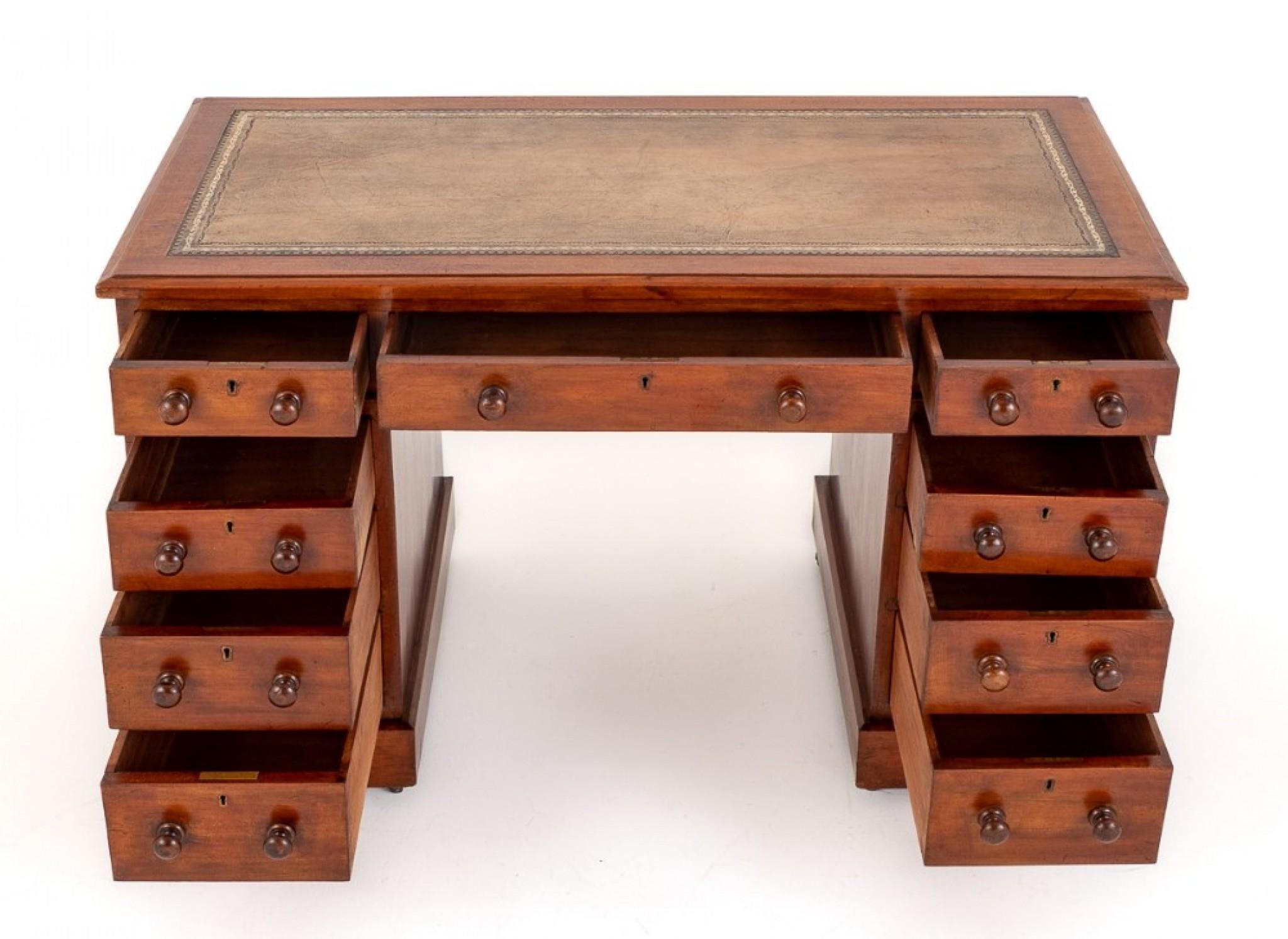 Mid-19th Century Victorian Pedestal Desk Antique Mahogany Furniture
