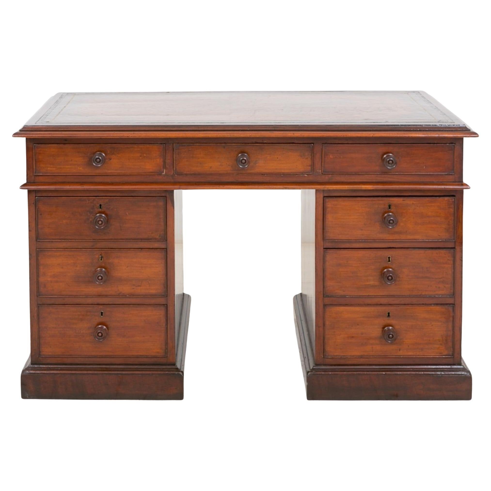 Table d'écriture victorienne à piédestal en acajou ancien 1850
