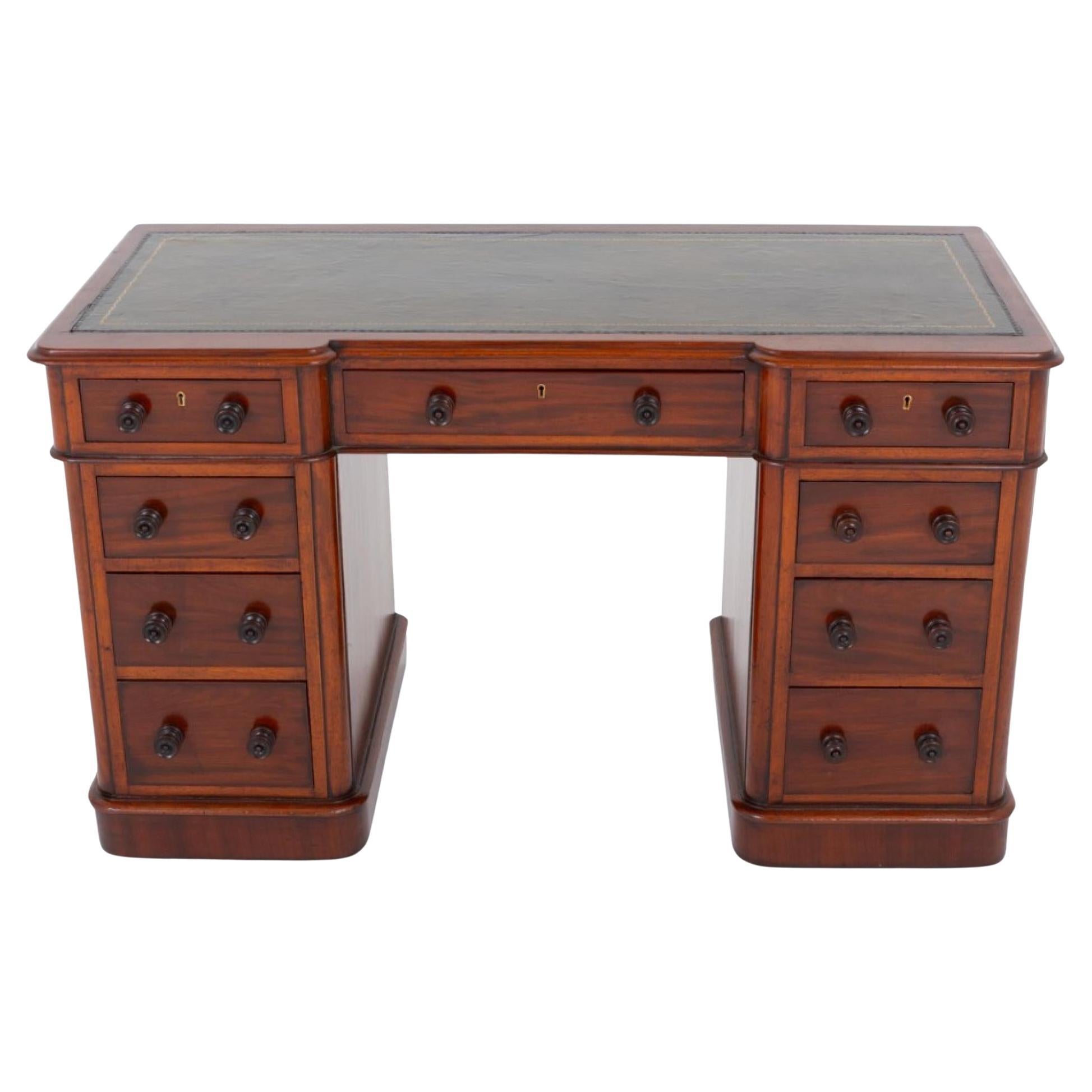 Scrivania vittoriana a piedistallo in mogano antico 1860