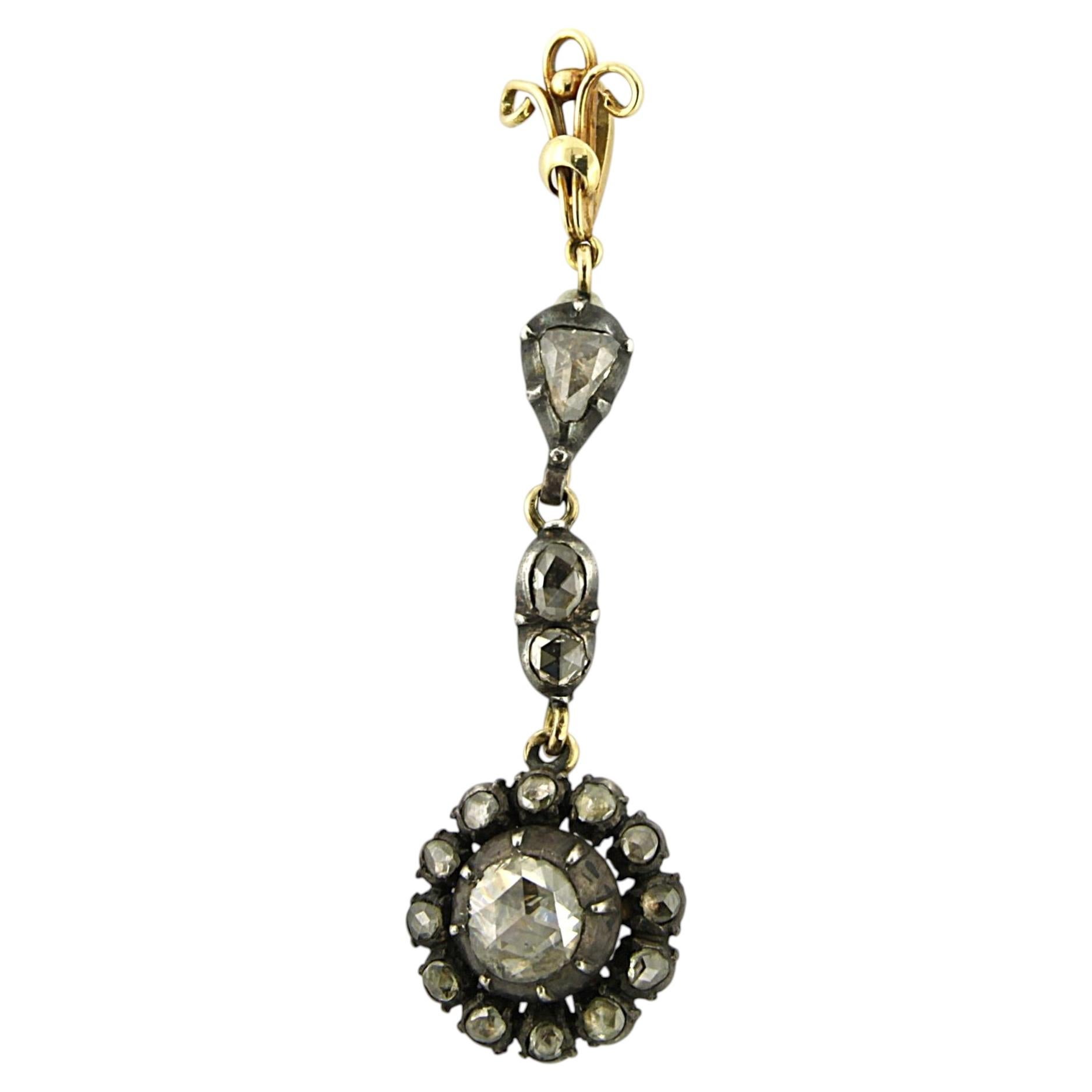Colgante VICTORIANO con diamantes de talla rosa de hasta 1,60 ct, en oro de 14k y plata en venta
