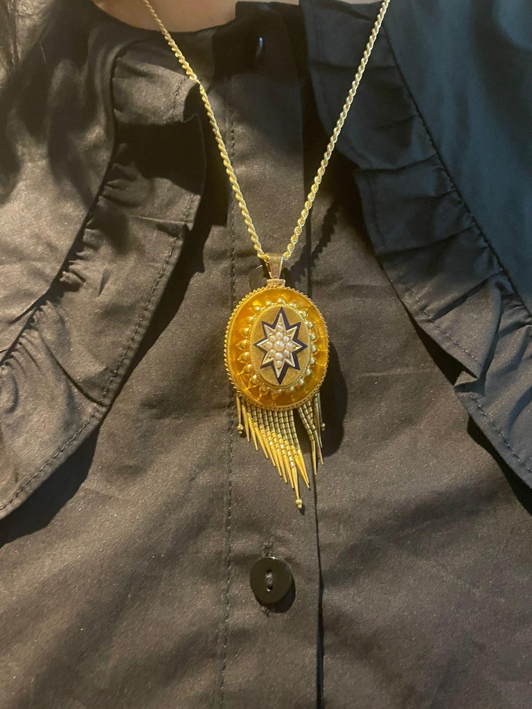 Victorian Pendant 18 Karat Yellow Gold Enamel Pearl circa 1860 For Sale ...