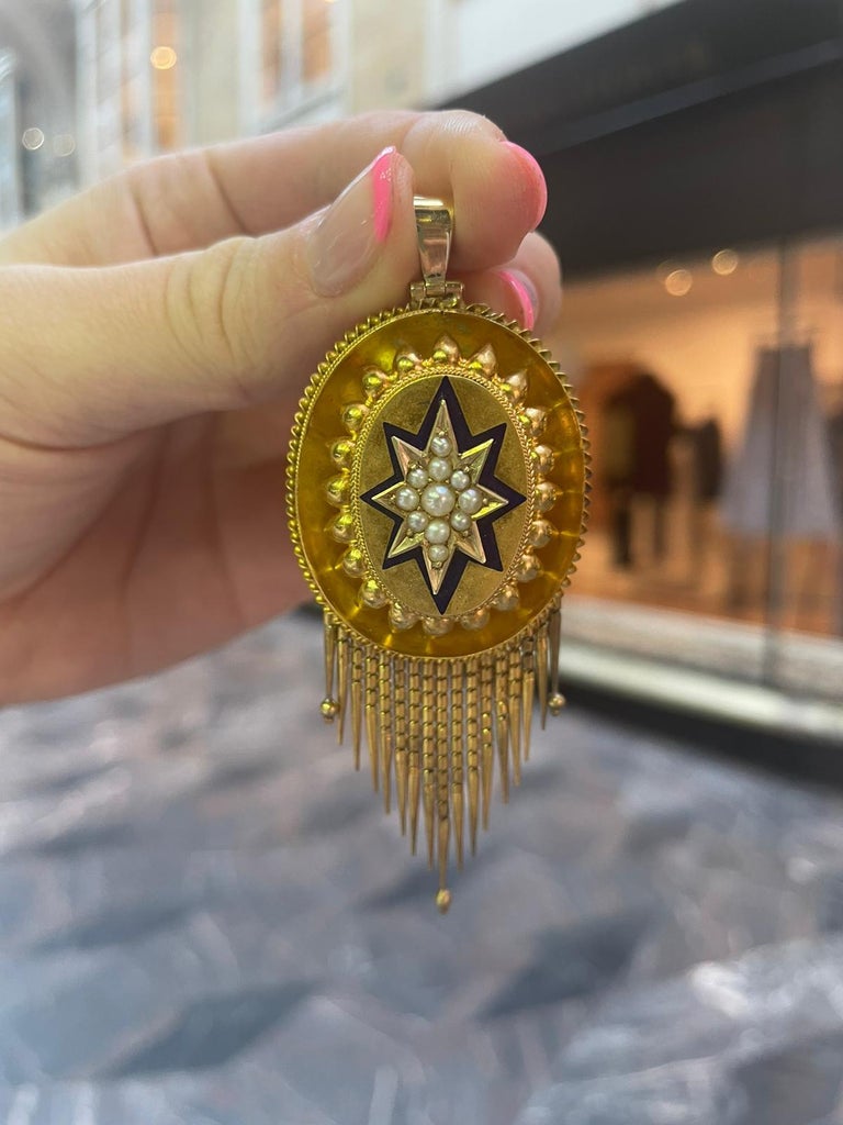 Victorian Pendant 18 Karat Yellow Gold Enamel Pearl circa 1860 For Sale ...