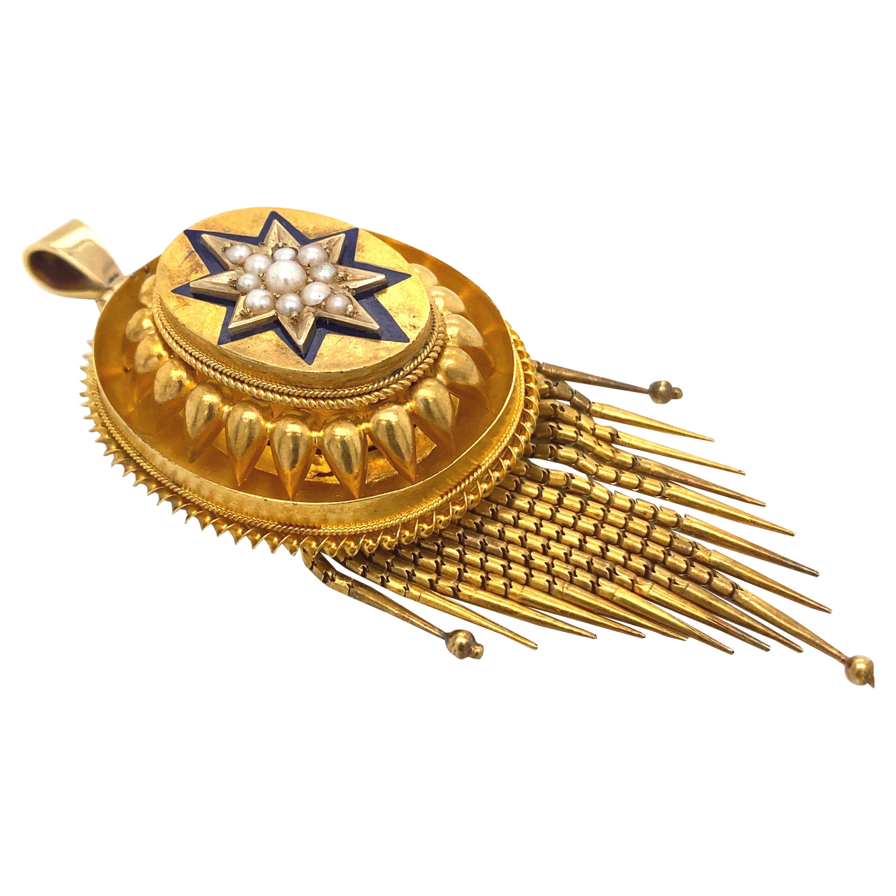 Colgante Victoriano Oro Amarillo 18 Kilates Esmalte Perla circa 1860