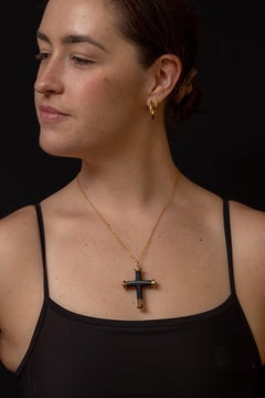 Victorian Pendant and Brooch Banded Agate Cross c. 1870