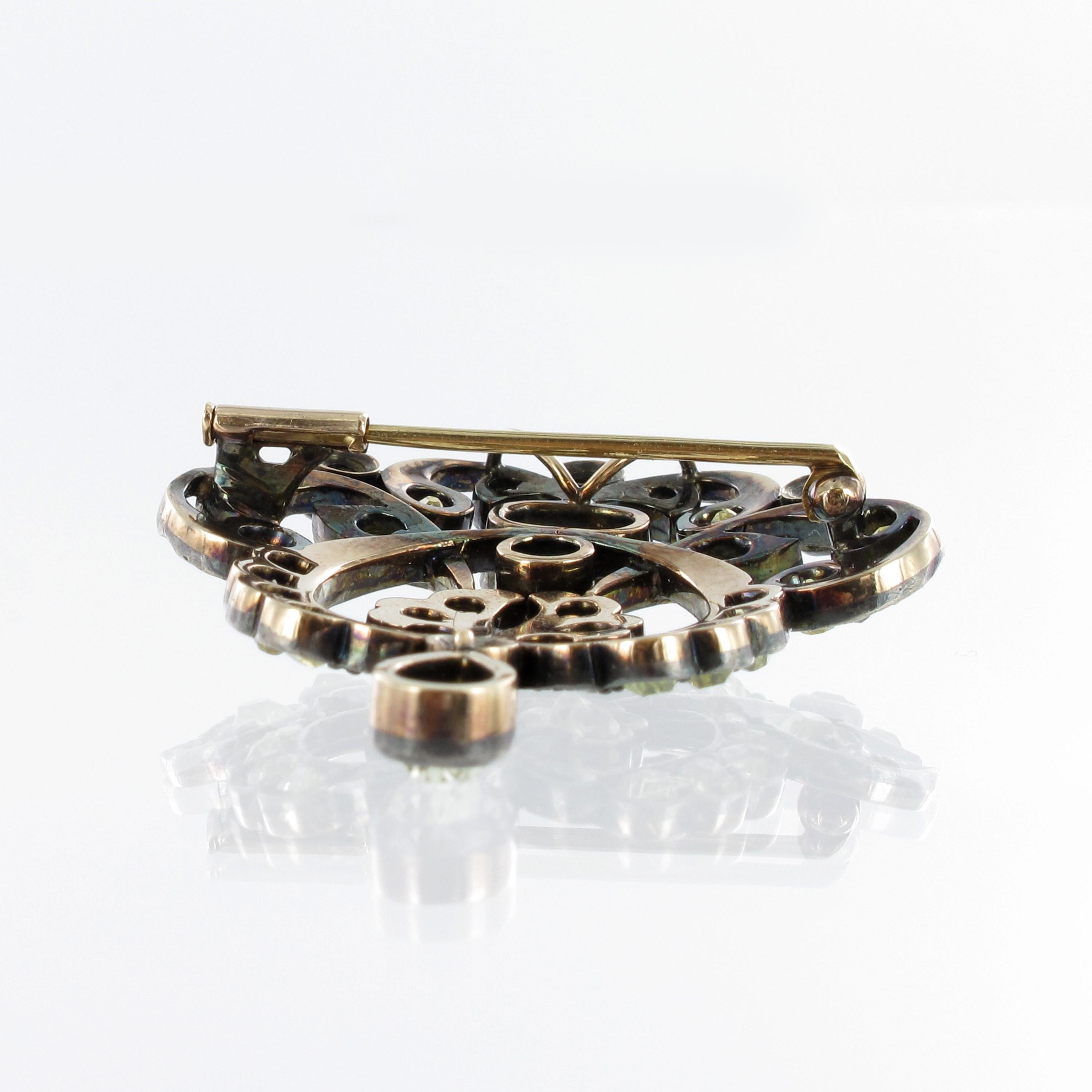 Women's or Men's Victorian Pendant/Brooch with Old-Cut Diamonds in Silver and Gold