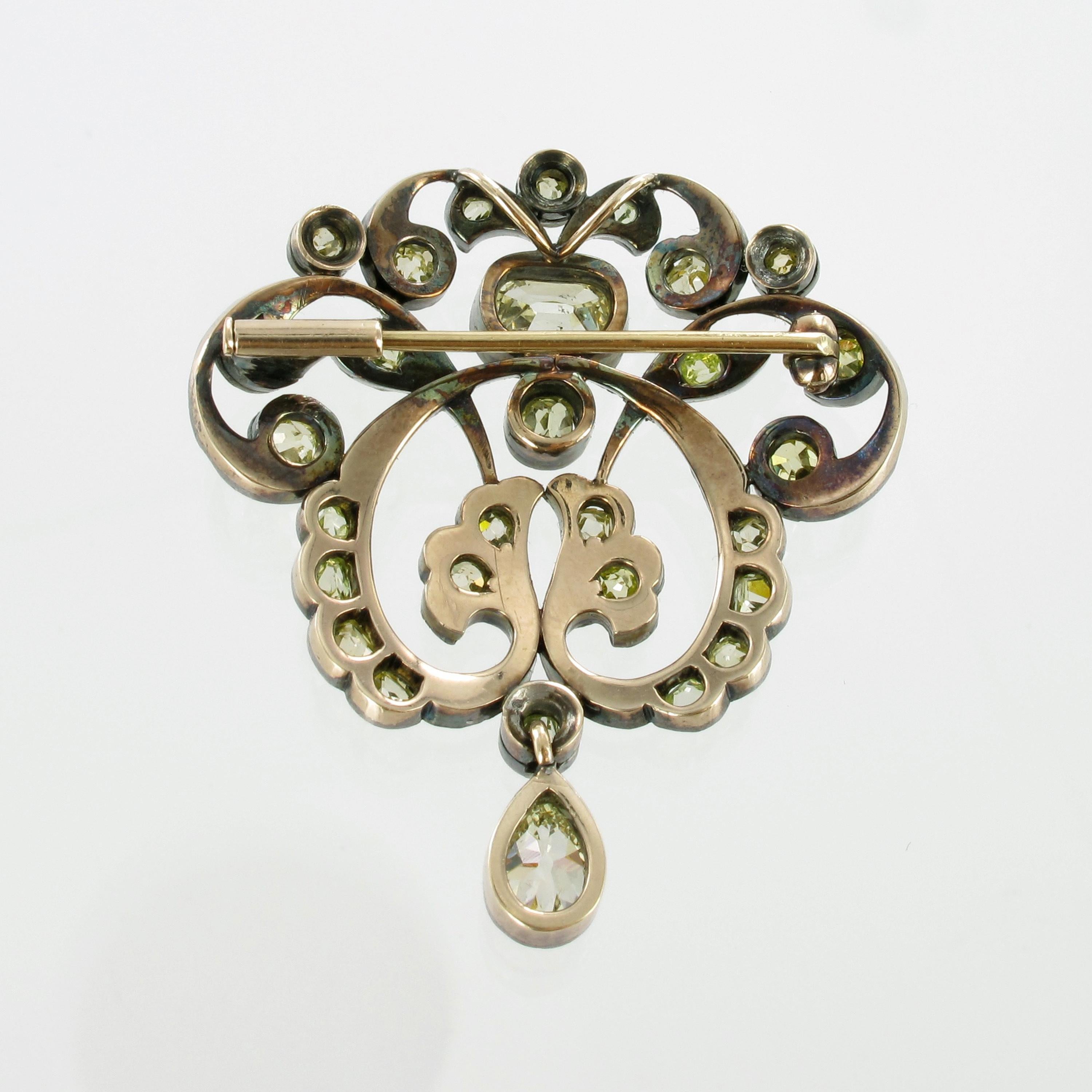 Victorian Pendant/Brooch with Old-Cut Diamonds in Silver and Gold 1