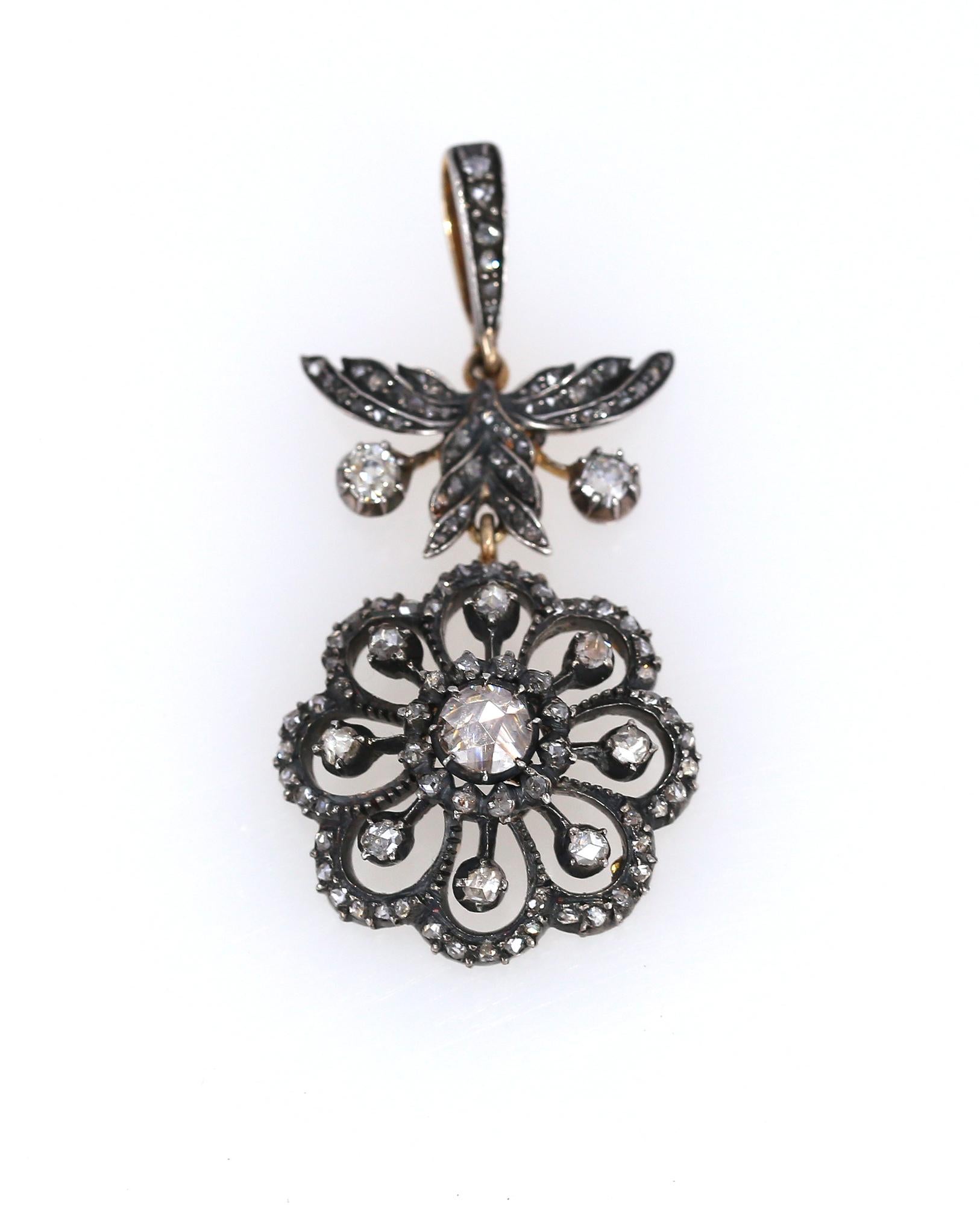 Victorian Pendant Rose-Cut Diamonds Flower Boxed, 1890 For Sale 6