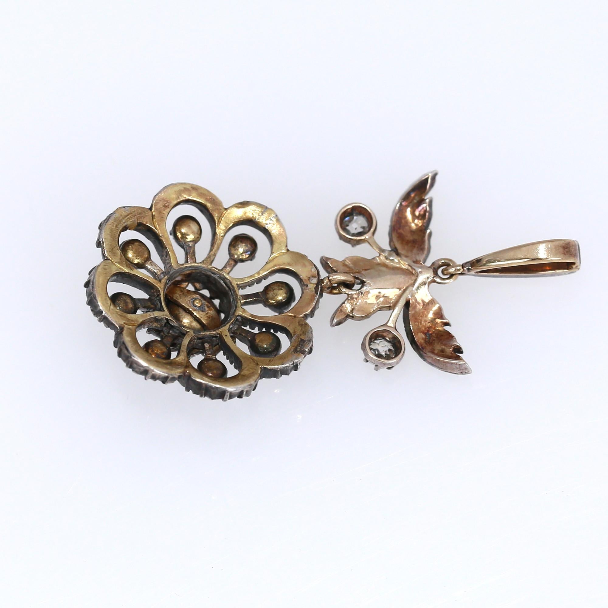 Victorian Pendant Rose-Cut Diamonds Flower Boxed, 1890 For Sale 7