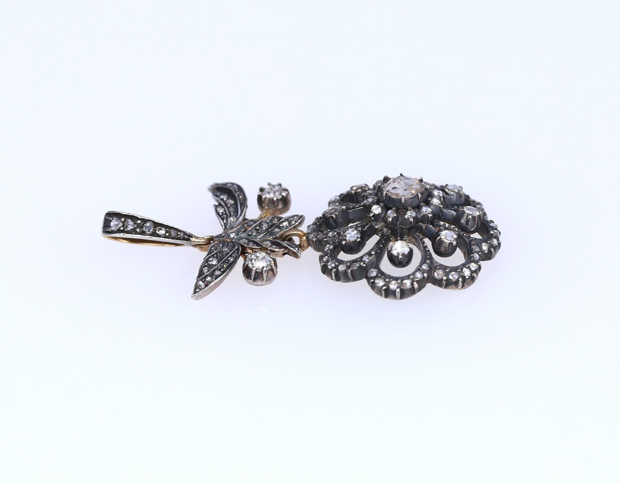 Victorian Pendant Rose-Cut Diamonds Flower Boxed, 1890 For Sale 8