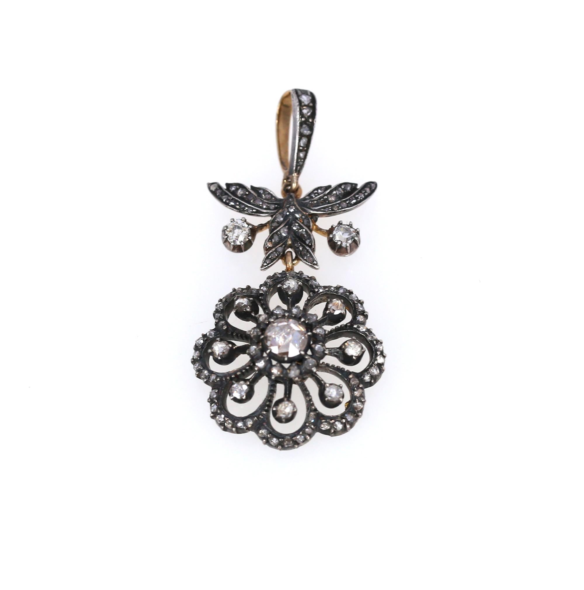 Victorian Pendant Rose-Cut Diamonds Flower Boxed, 1890 For Sale 3