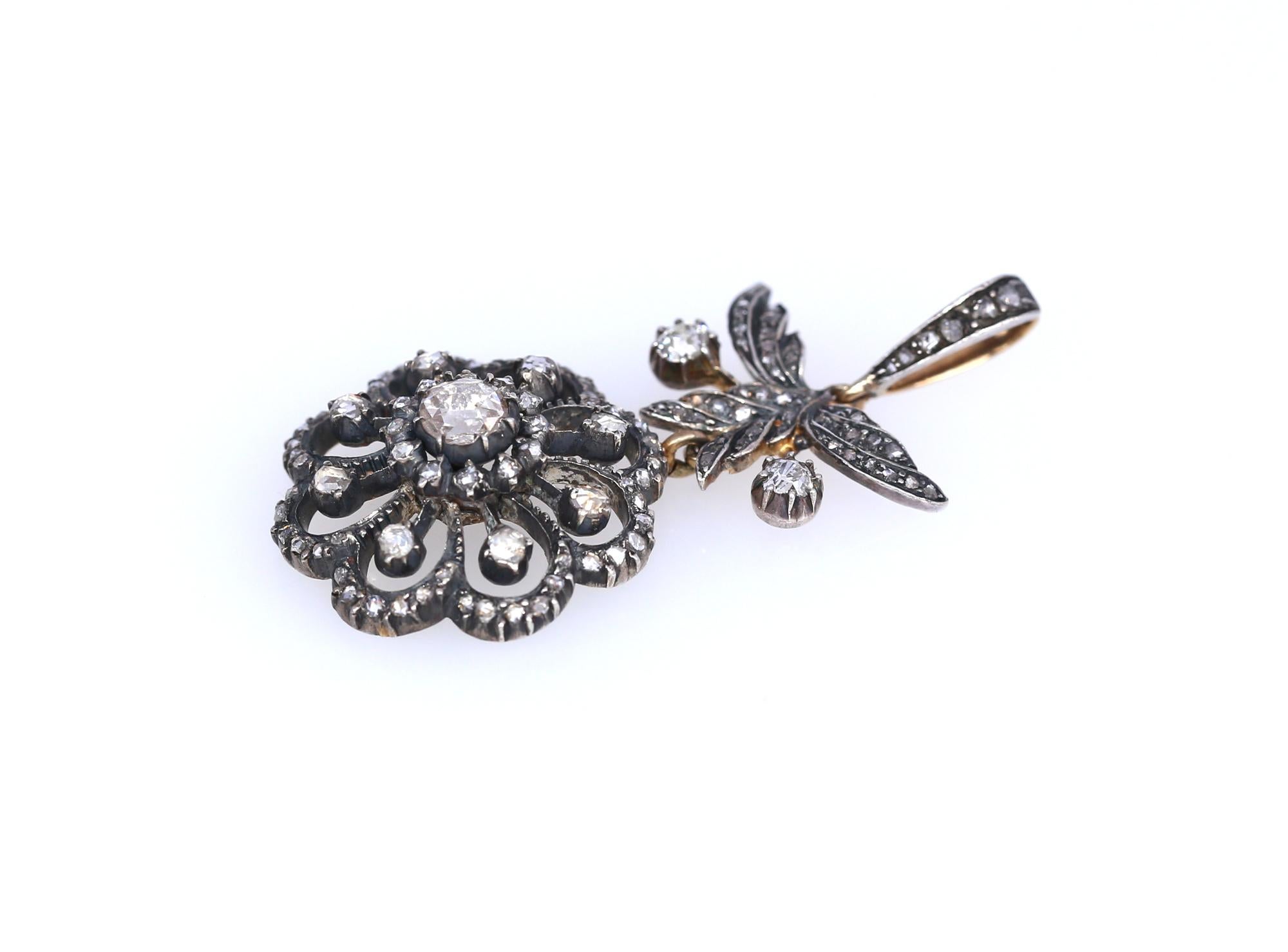 Victorian Pendant Rose-Cut Diamonds Flower Boxed, 1890 For Sale 5