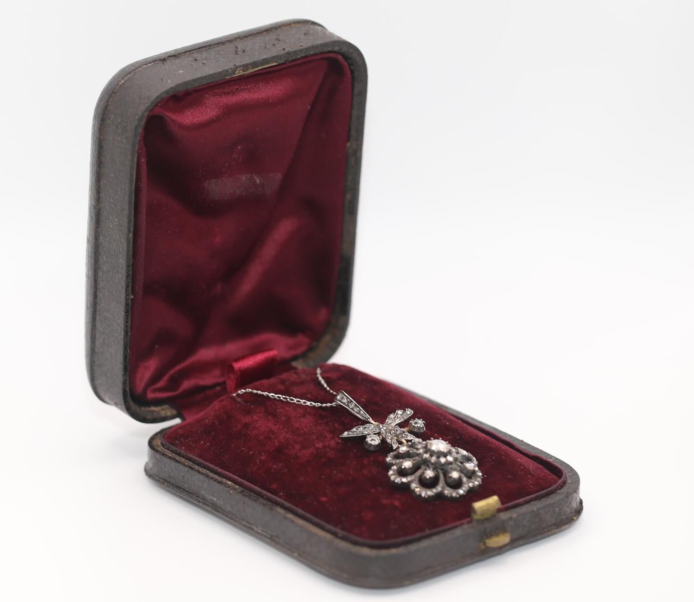 Victorian Pendant Rose-Cut Diamonds Flower Boxed, 1890 For Sale 12