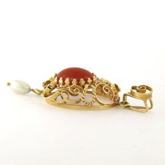 Victorian Pendant with pearl and coral 4.0 grams 14k yellow gold