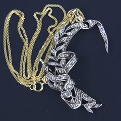 Victorian pendant with rose cut diamonds and necklace 14k gold and silver