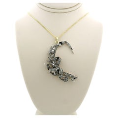 Victorian pendant with rose cut diamonds and necklace 14k gold and silver