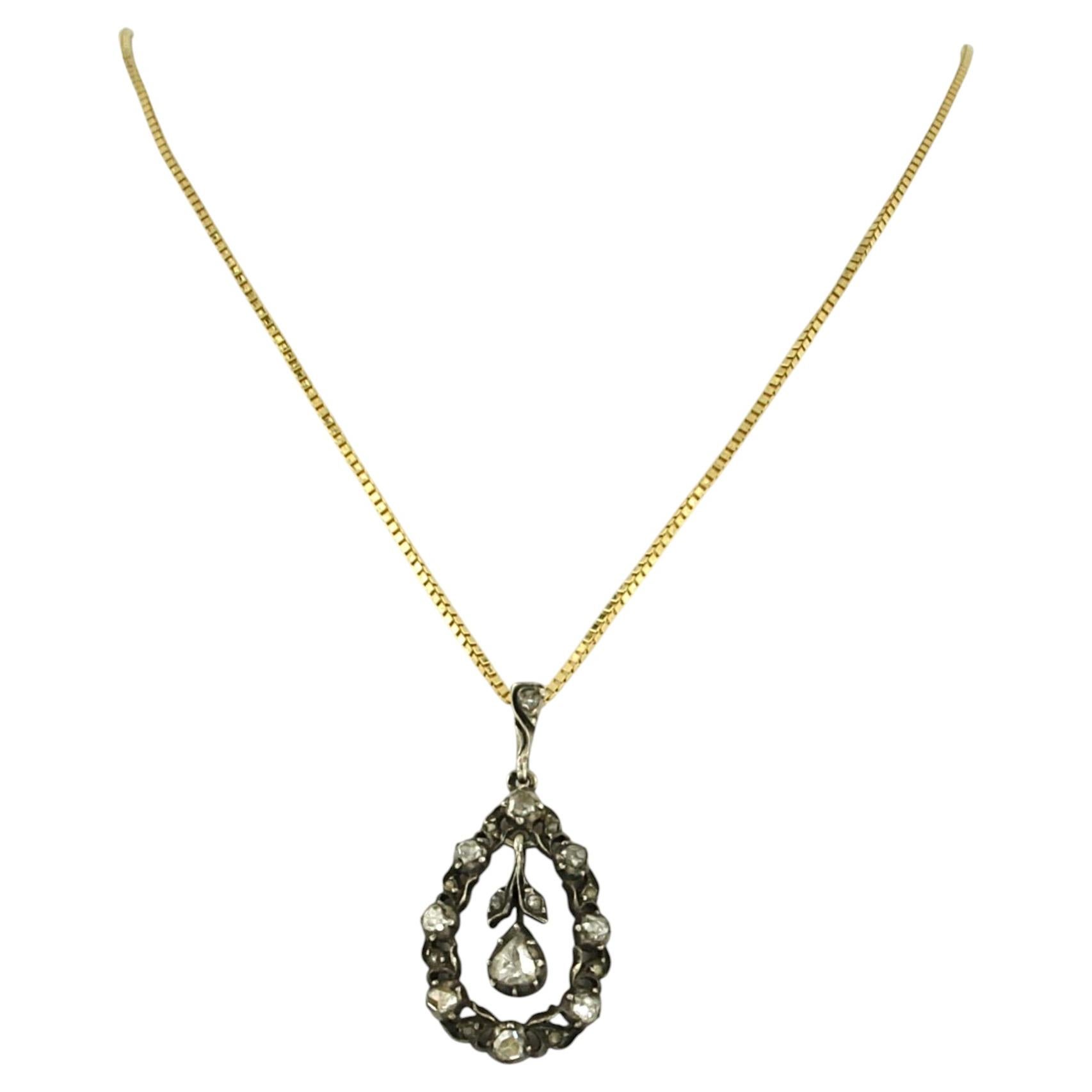Victorian pendant with rose cut diamonds up to 0.25ct and necklace 14k gold