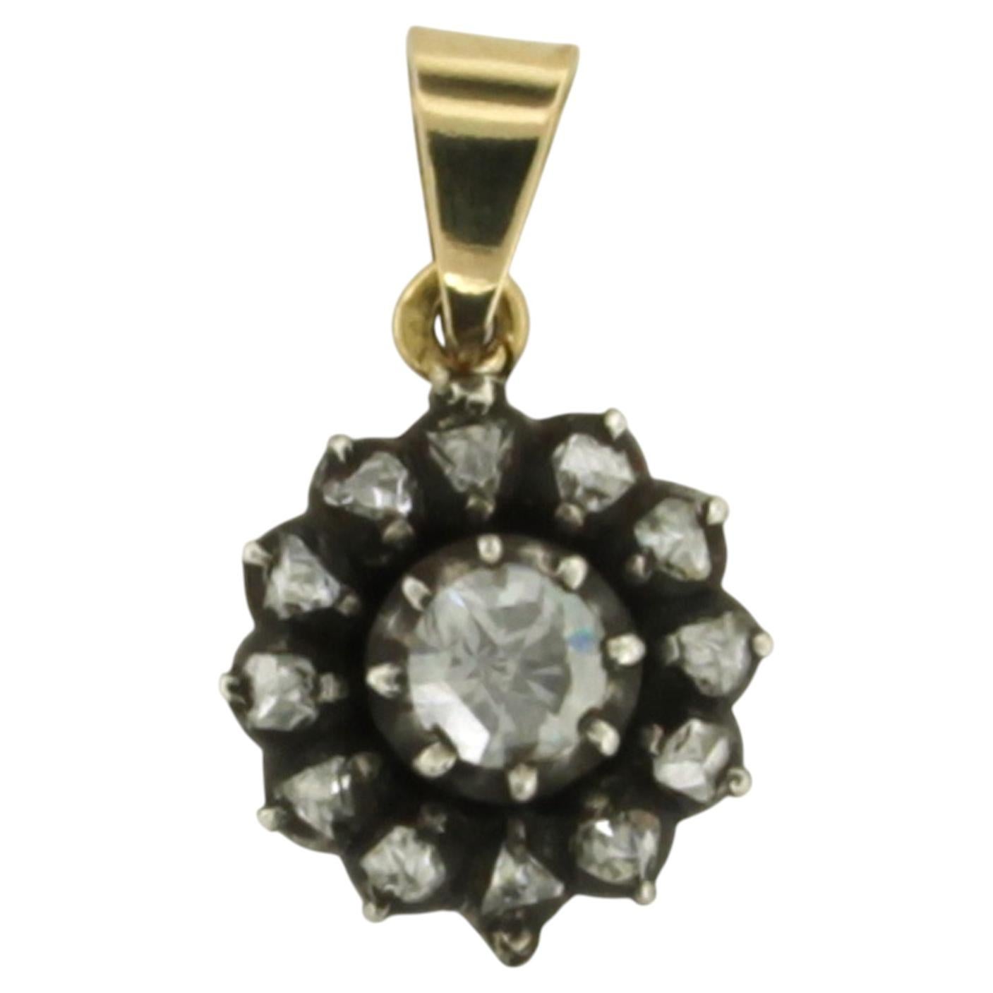 Victorian Pendant with rose cut diamonds up to 0.35ct 14k gold and silver For Sale