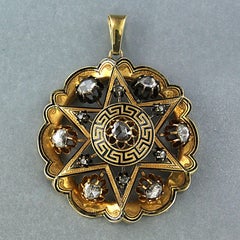 Victorian Pendant with rose cut diamonds up to 0.50ct 18k yellow gold 12.0 grams