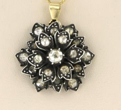 Victorian Pendant with rose cut diamonds up to 0.60ct 14k gold and silver
