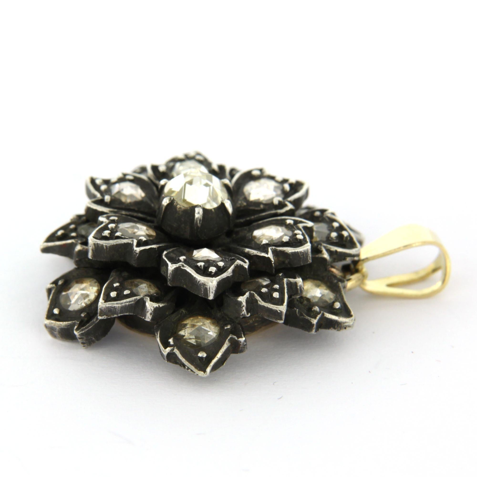 Taille rose Pendentif victorien avec diamants taillés en rose jusqu'à 0,60ct 14k or et argent en vente