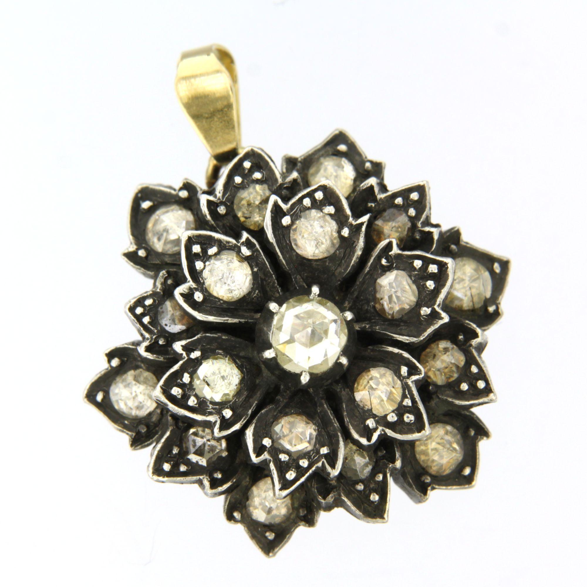 Pendentif victorien avec diamants taillés en rose jusqu'à 0,60ct 14k or et argent Excellent état - En vente à The Hague, ZH
