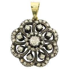 Victorian Pendant with rose cut diamonds up to 0.60ct 14k gold and silver