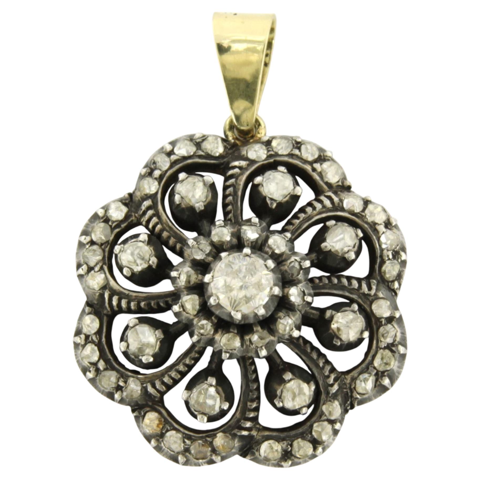 Victorian Pendant with rose cut diamonds up to 0.60ct 14k gold and silver For Sale