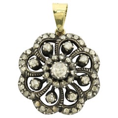 Victorian Pendant with rose cut diamonds up to 0.60ct 14k gold and silver